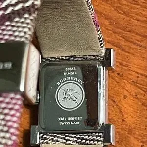Burberry brown/pink plaid watch, silver and mother of pearl square face Burberry Mens Watch - Etsy main image 3